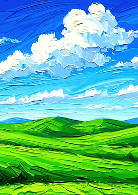 Impressionistic Landscape with Clouds and Hills