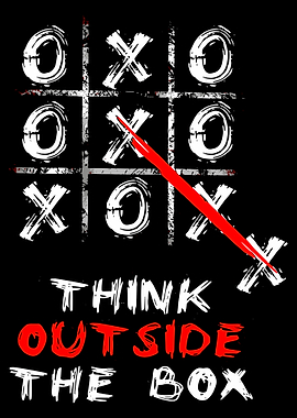 Think Outside The Box Poster, Tic Tac Toe Grunge Wall Art, Motivational X O Game Print