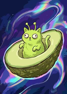 Alien Avocado Cat - Trippy Space Kitty