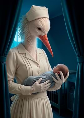Stork Nurse Holding a Baby