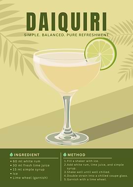 Daiquiri Cocktail Poster – Minimalist Rum Drink Art in Fresh Tropical Style