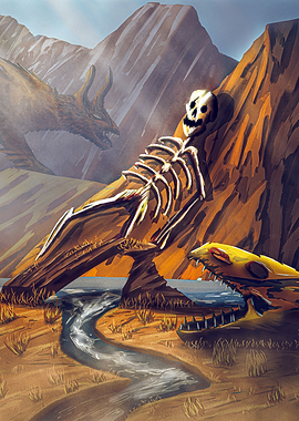 Dragon Skeleton in a Desert Landscape