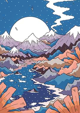 Surreal Mountain River Landscape