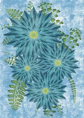 Blue Dahlia and Ferns