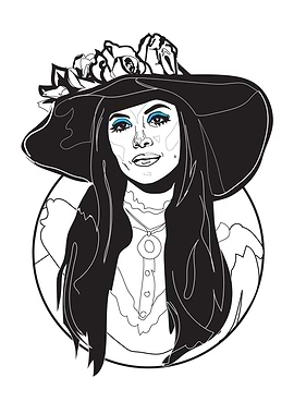 Woman in Wide-Brimmed Hat with Flowers
