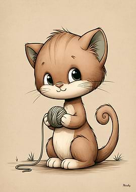 Cute Kitten Scandinavian Nursery Animal Illustration