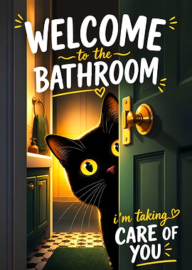 Black Cat Welcomes You to the Bathroom