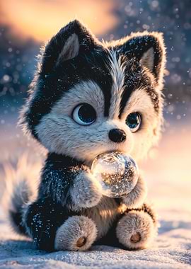 Cute Fluffy Husky Winter Snow