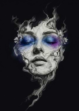 Surreal Face Dissolving into Smoke