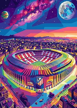 Vibrant Atletico Madrid Stadium at Night