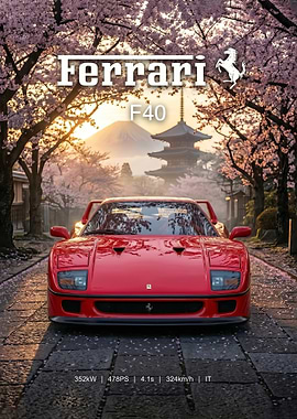 red Ferrari F40 with Japanese Mount Fuji