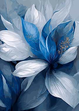 Abstract Blue and White Floral Painting