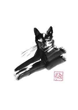 Ink Painting of a Black Cat