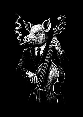Pig Musician Smoking a Cigar