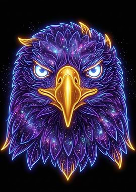 Cosmic Eagle Head Neon Art
