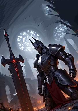 Dark Knight with Fiery Sword