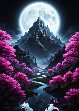 Moonlit Sakura Mountain