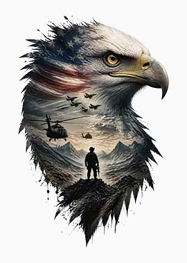 Patriotic Eagle & Military Tribute Art Double Exposure