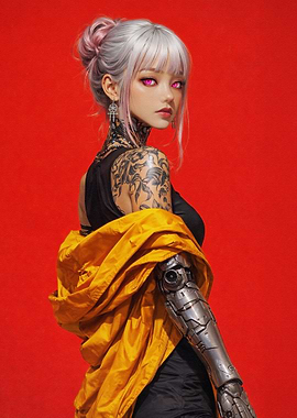 Cyberpunk Woman with Robotic Arm