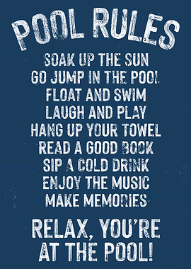 Pool Rules Poster, Vintage Pool Sign Wall Art, Funny Summer Relax Quote Print