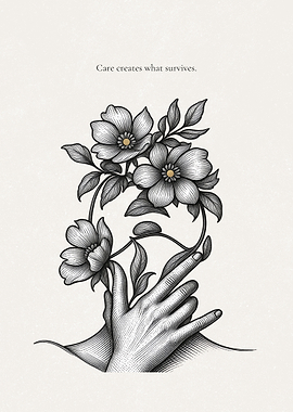 Hand holding flowers with quote