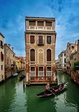 Venice Canal with Gondola and Buildings
