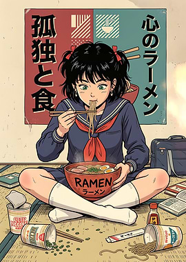 Sailor Uniform Girl Eating Ramen
