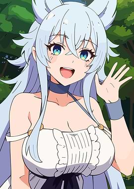 Anime Girl Waving in Forest