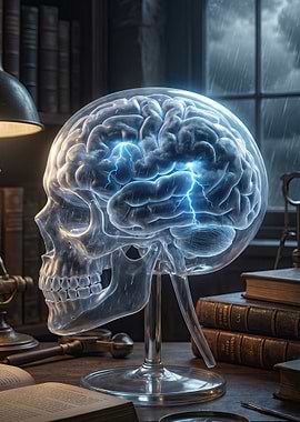 Transparent Brain Skull with Lightning
