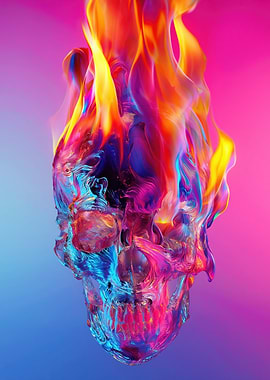 Fiery Skull with Neon Colors