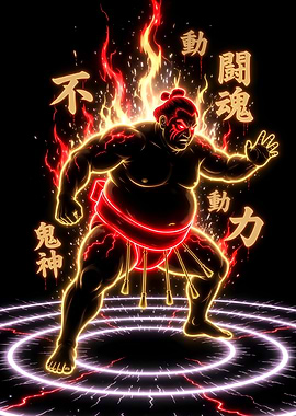 Sumo Wrestler with Fiery Aura