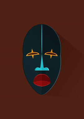 African Tribal Mask with Red Lips