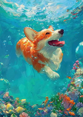 Corgi Swimming Underwater