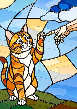 Stained Glass Cat and God's Handr