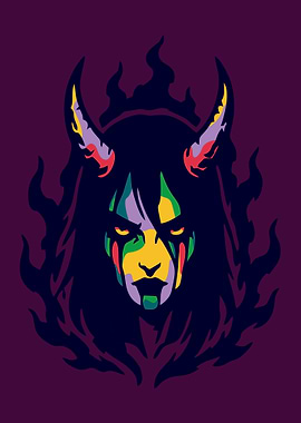 Witch with Horns and Flames