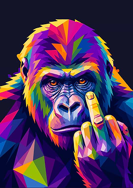 Colorful Gorilla Giving Middle Finger