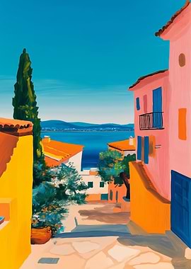 Mediterranean Village Scene