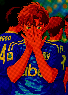 Anime Soccer Player with Hands Covering Face