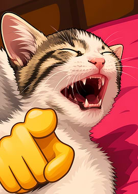 Yawning Kitten with Pointing Finger