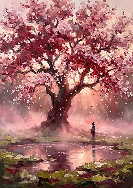 Sakura Tree and Solitary Figure