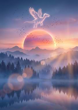 Mythical Creature Over Misty Mountains