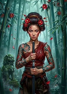 Tattooed Warrior Geisha with Katana