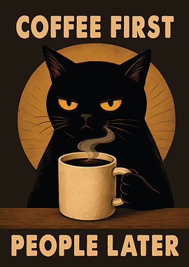Grumpy Coffee Loving Cat