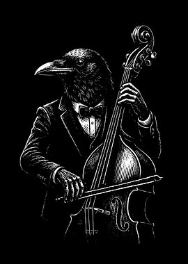 Crow Musician Playing Double Bass