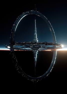Futuristic Space Station Orbiting Planet
