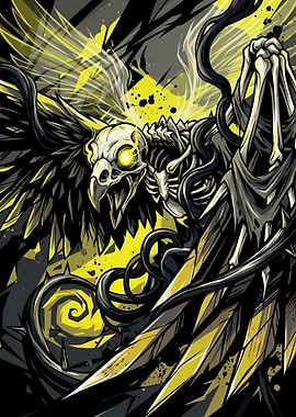 Skeletal Raven Spirit with Yellow Energy