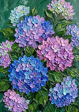 Hydrangea Floral Impasto Art