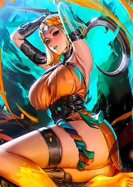 Goddess with Sickle and Orange Dress