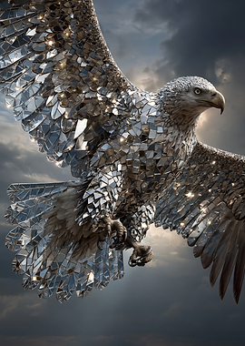 Mirror Eagle Sculpture in Flight