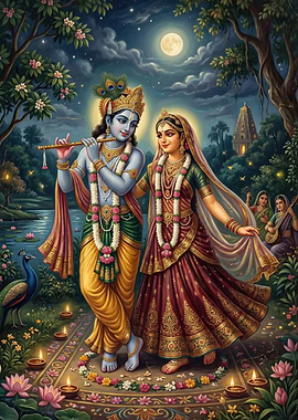 Krishna and Radha under the moonlight